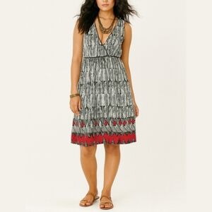 ✨️4/$20. MAX STUDIO Black White Abstract Mini Halter Dress, Red Zig Zag Detail